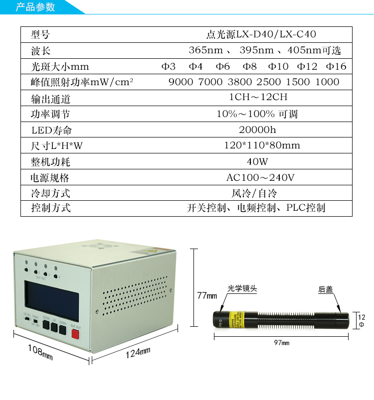 uvled點光源固化機lx-d40產品參數leduv固化機4通道uvled固化機
